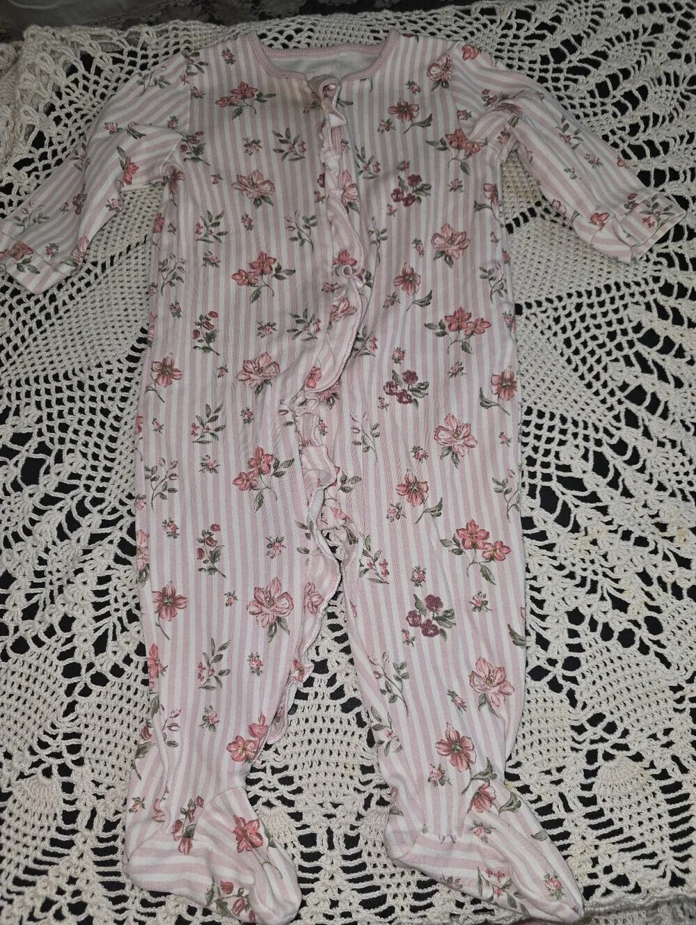 Next Baby Pink Floral Two Zip Sleep Suits 6-9 Mo, 2 Pack, Footed